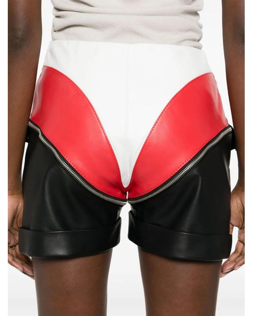 MITILIANE COUTURE Red Panelled Leather Mini Shorts