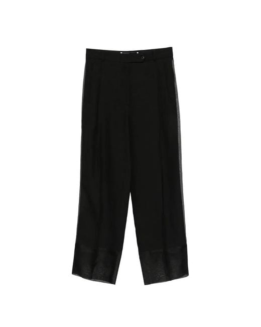 frenken Black Sheer-Panelled Wide-Leg Trousers