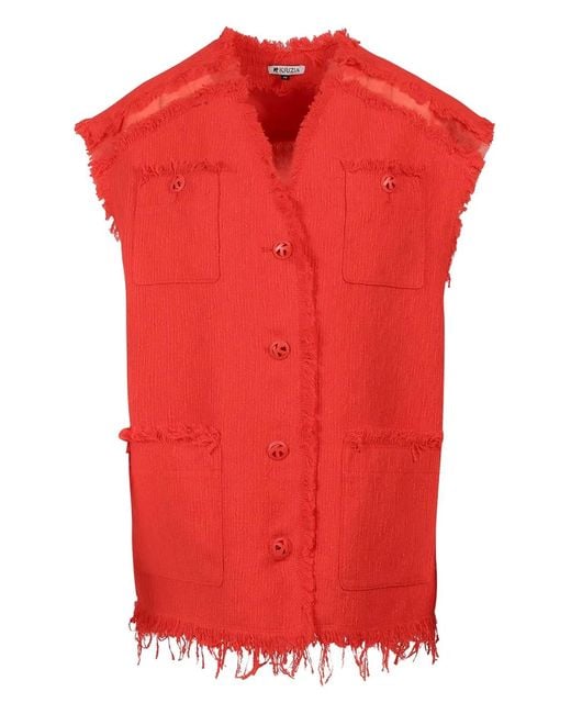 Krizia Red Fringed Belt-Detail Top