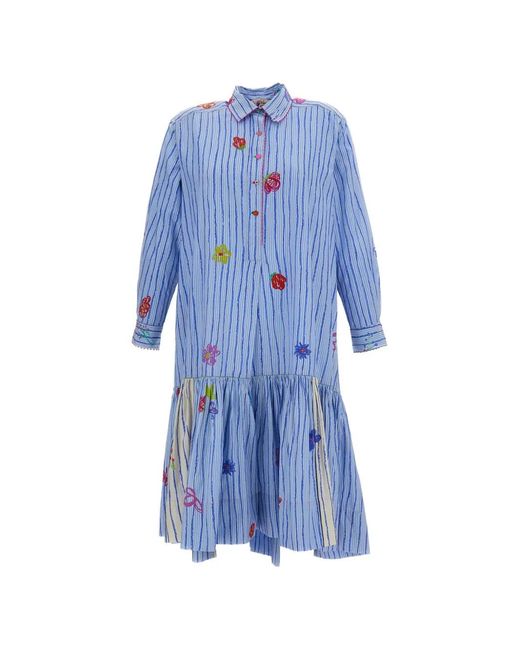 Péro Blue Stripe And Floral-Print Silk Maxi Dress