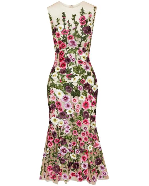 Oscar de la Renta フローラル ノースリーブドレス Red