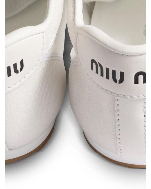 Miu Miu White Plume Mesh Fabric Sneakers