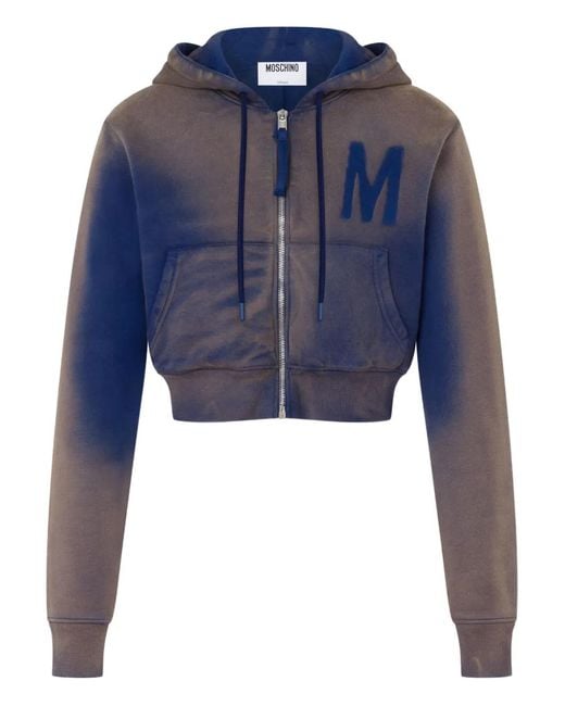 Moschino Blue Hoodie À Fermeture Zippée