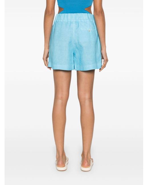 120% Lino Blue Slub-texture Linen Shorts