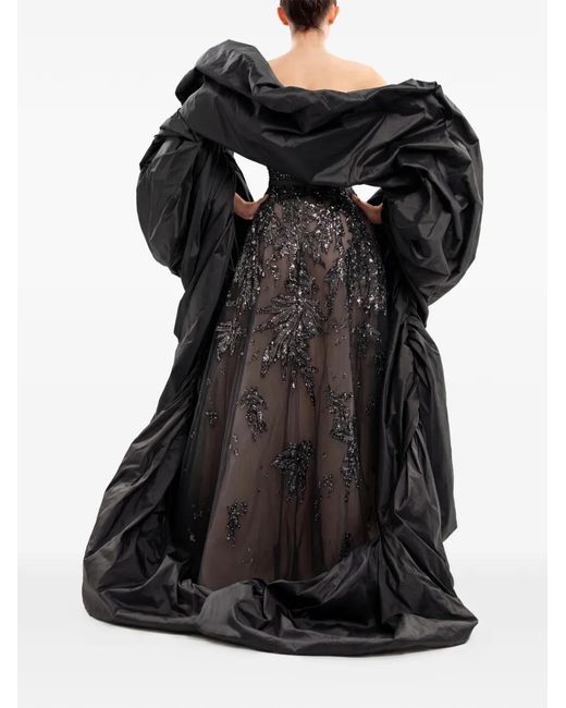 Saiid Kobeisy Black Sequin-Embroidered Strapless Maxi Gown