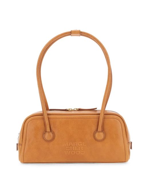 MARGE SHERWOOD Brown Logo-Debossed Leather Shoulder Bag