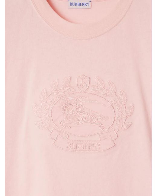 Burberry Pink Logo Embroidered Cotton T-Shirt