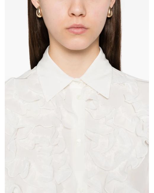 Ermanno Scervino White Floral Appliqué Silk Shirt