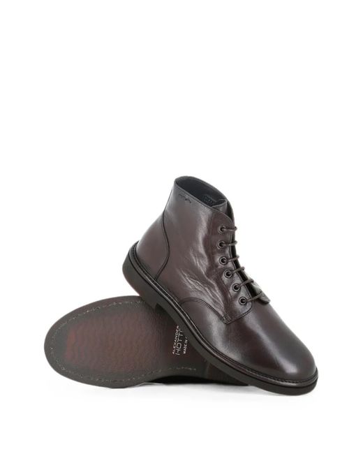 Alexander Hotto Brown Lace-Up Leather Ankle Boots for men