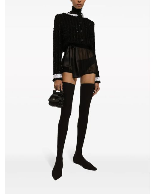 Dolce & Gabbana Black Sequin-Embellished Cropped Jacket