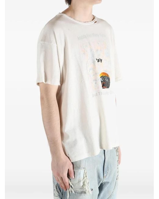 PALY White Graphic-Print Distressed T-Shirt