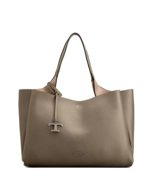 Tod's Brown Two-Handle T-Plaque Shoulder Bag