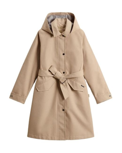 Woolrich Natural Hooded Belted Water-Resistant Trench Coat