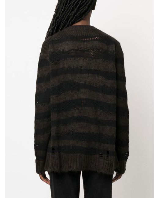 Acne Black Gestreifter Distressed-Pullover