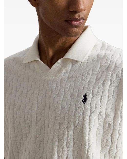 Polo Ralph Lauren White Cable-Knit Johnny Collar Sweater for men
