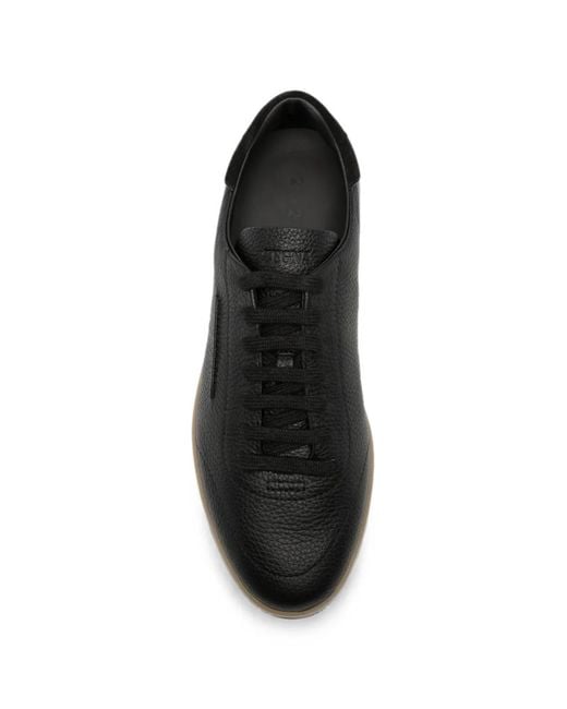 Zegna Black Grained-Leather Sneakers for men