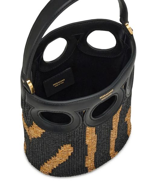Ferragamo Black Gancini Outline Bucket Bag (Xs)