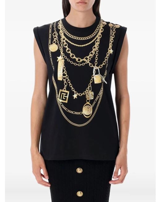 Balmain チェーンプリント タンクトップ Black