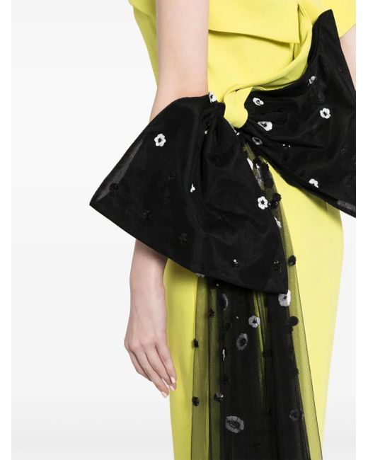 Saiid Kobeisy Yellow Bow Off-Shoulder Gown