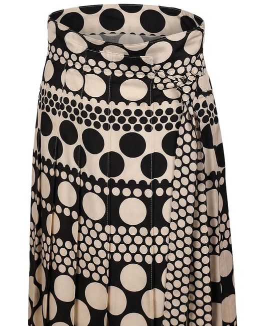 Valentino Garavani White Polka-Dot Pleated Midi Skirt