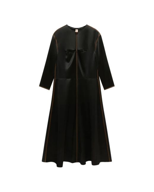 Marni Black Robe Manches Longues En Satin À Coutures Contrastées
