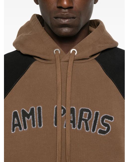 AMI Brown Cotton Colorblock Hoodie for men