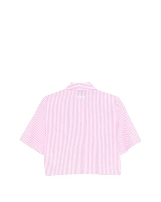 MSGM Pink Striped-Pattern Cropped Shirt