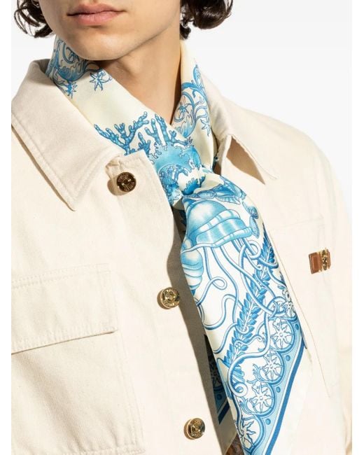 Foulard En Soie À Imprimé Graphique Versace en coloris Blue
