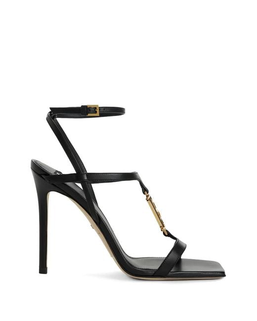 Elisabetta Franchi Black Logo-Plaque Stiletto Sandals