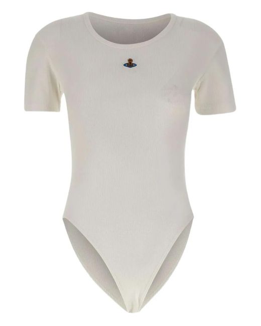 Vivienne Westwood Gray Orb-Embellished Ribbed Bodysuit