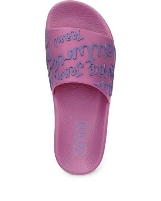 Versace Jeans Couture Purple Logo-Embossed Slides