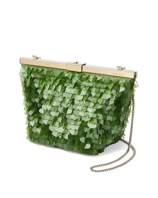 Jimmy Choo Green Ganache Sequin-Embellished Clutch Bag