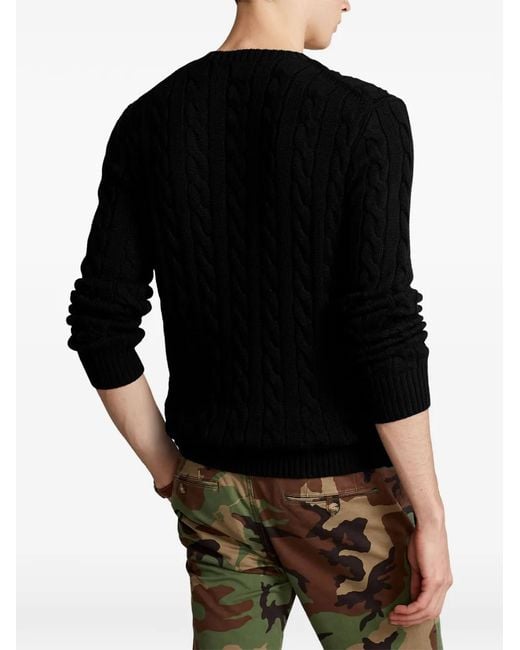 Polo Ralph Lauren Black Pony-Detail Cable-Knit Sweater for men