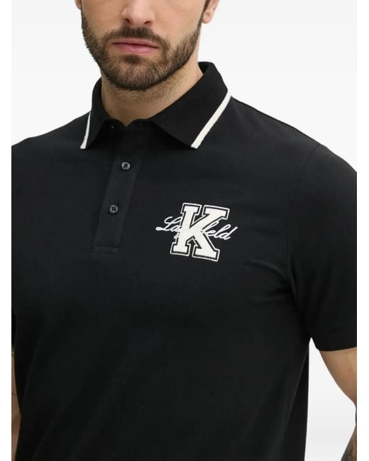 Karl Lagerfeld Black Logo-Patch Cotton-Blend Polo Shirt for men