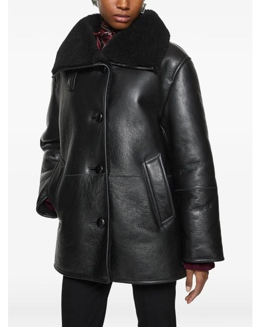 Acne Black Shearling-Trimmed Leather Jacket