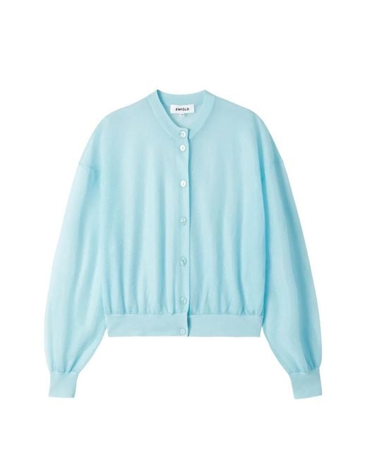 Enfold Blue Button-Front Fine-Knit Cardigan