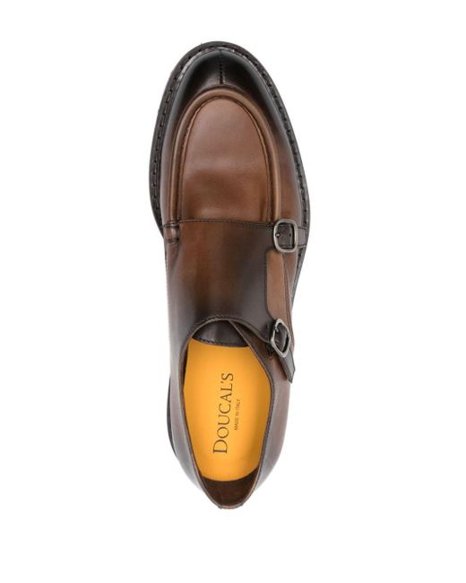 Doucal's Brown Double-Buckle Monk Shoes for men