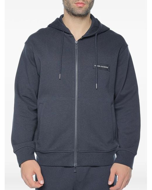 ARMANI EXCHANGE Blue Logo-Patch Zip-Up Hoodie for men