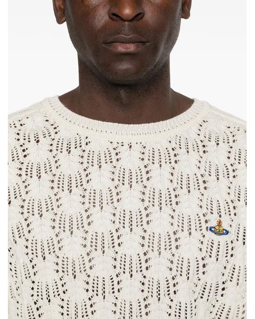 Vivienne Westwood White Openwork Knit Orb Round Sweater for men