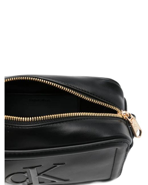 Calvin Klein Black Embossed-Logo Cross Body Bag