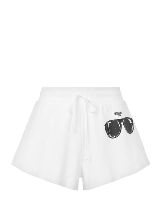 Moschino White Logo-Print Shorts