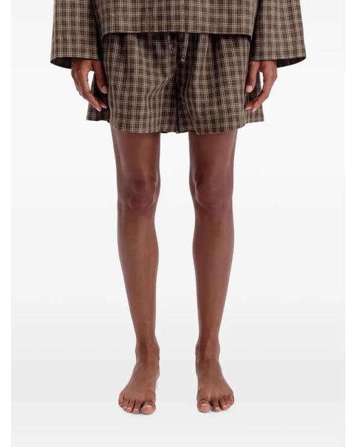 Tekla Brown Checked Cotton Pajamas