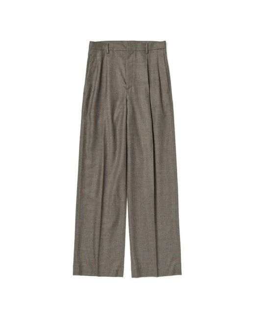 Auralee Gray Pleated Wool Trousers