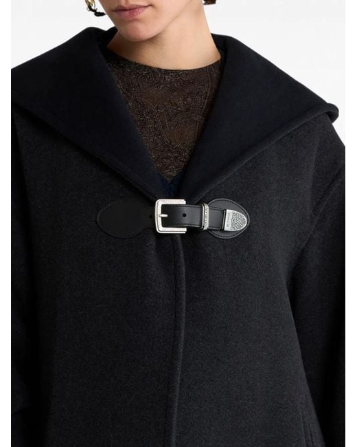 Etro Black Wool-Blend Coat With Hood And Belt