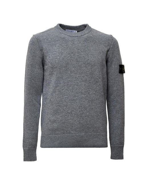 Stone Island Gray Logo-Patch Crew-Neck Wool Sweater for men