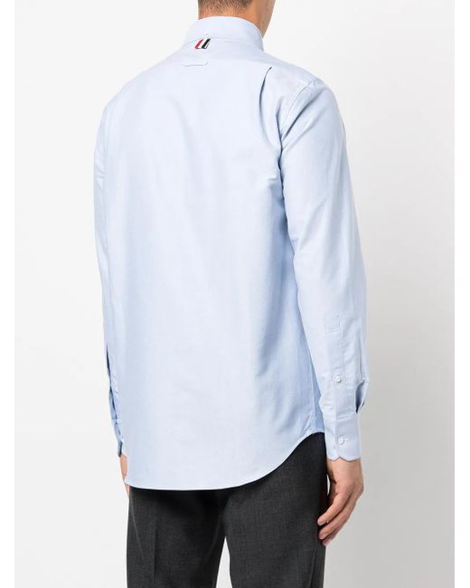 Thom Browne Blue Floral-Embroidered Long-Sleeve Shirt for men