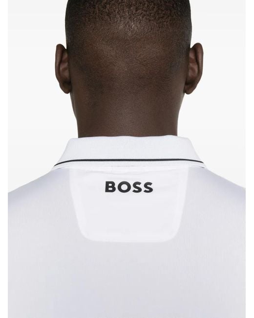 Boss White Contrast-Logo Polo Shirt for men
