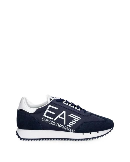 EA7 Blue Logo-Print Panelled Sneakers