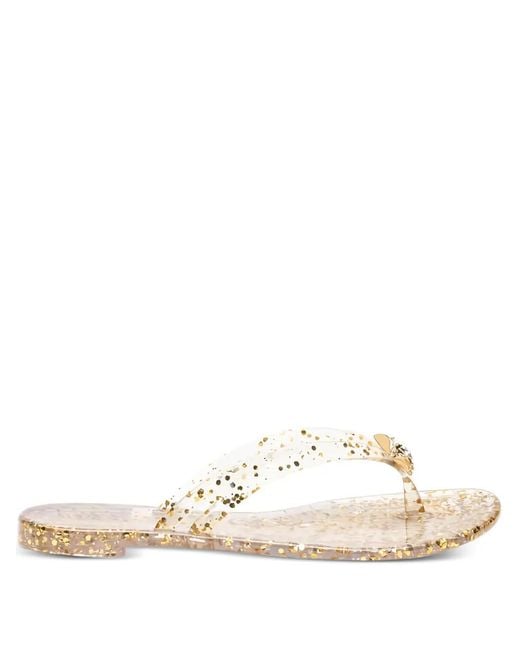 Casadei Natural Glitter-Embellished Flat Sandals