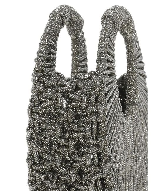 HIBOURAMA Gray Jaya Crystal-Embellished Woven Tote Bag
